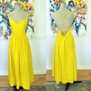 ☀️NWT Forever 21 Canary Yellow Crisscross Open Back Poplin Midi Dress SOLD OUT!